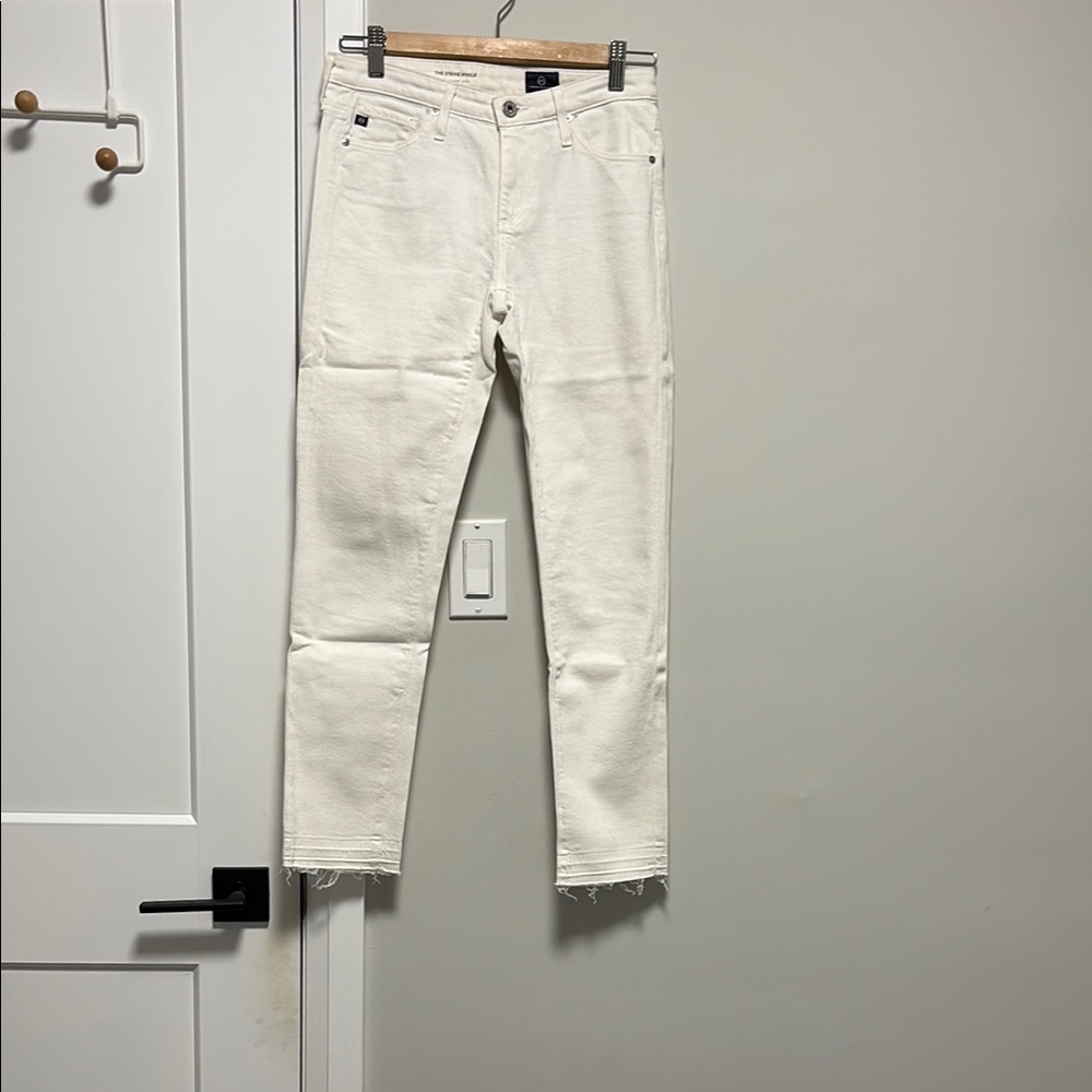 Ag White Slim Straight Ankle Jeans